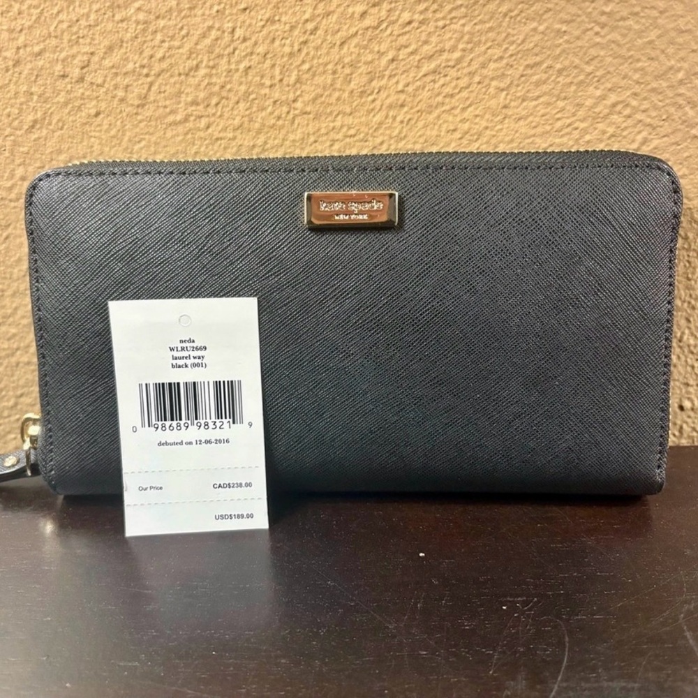 NWT Kate Spade Black Laurel Way Zip Around Wallet